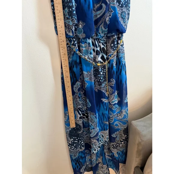 Women's Thalia Sodi Maxi Dress Size S Blue Gold Chain Halter - Picture 11 of 13